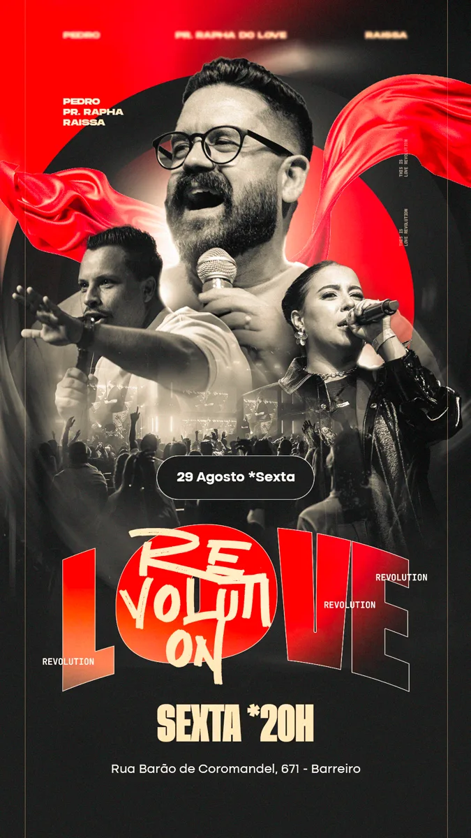 Exemplo de arte para culto com design preto e vermelho